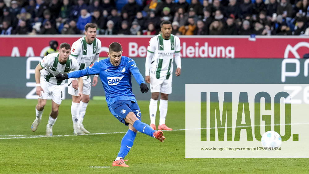 Goalscorer Andrej Kramaric Hoffenheim, 27 , scores the goal to 1 1, goal, goal success, highlight, action, action scene, 21 12 2024, Sinsheim Germany , football, Bundesliga, TSG 1899 Hoffenheim Borussia Mönchengladbach, DFB DFL REGULATIONS PROHIBIT ANY USE OF PHOTOGRAPHS AS IMAGE SEQUENCES AND OR QUASI VIDEO
