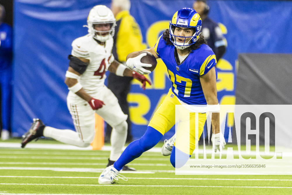 NFL, American Football Herren, USA 2024: Los Angeles Rams Vs Arizona Cardinals in Los Angeles - 28 Dec 2024 Los Angeles Rams wide receiver Puka Nacua 17 runs against the Arizona Cardinals during an NFL football game at SoFi Stadium. Los Angeles United States