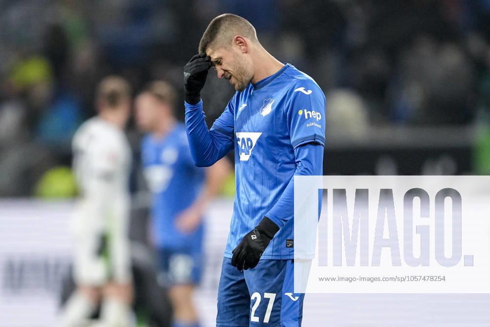 Andrej Kramaric Hoffenheim, 27 , TSG 1899 Hoffenheim player, single image, single photo, action, action, disappointed about the defeat, disappointment after the final whistle, highlight, loser, lost, frustration, disappointed, pessimistic, 11 01 2025, Sinsheim Germany , Soccer, Bundesliga, TSG 1899 Hoffenheim VfL Wolfsburg, DFB DFL REGULATES PROHIBIT ANY USE OF PHOTOGRAPHS AS IMAGE SEQUENCES AND OR QUASI VIDEO