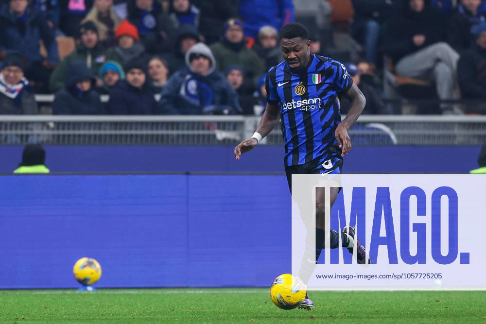Marcus Thuram of FC Internazionale seen in action during Serie A 2024 25 football match between FC Internazionale and Bologna FC at San Siro Stadium Milan Italy on 15 January 2025. Milan Stadio Giuseppe Meazza Milan Italy