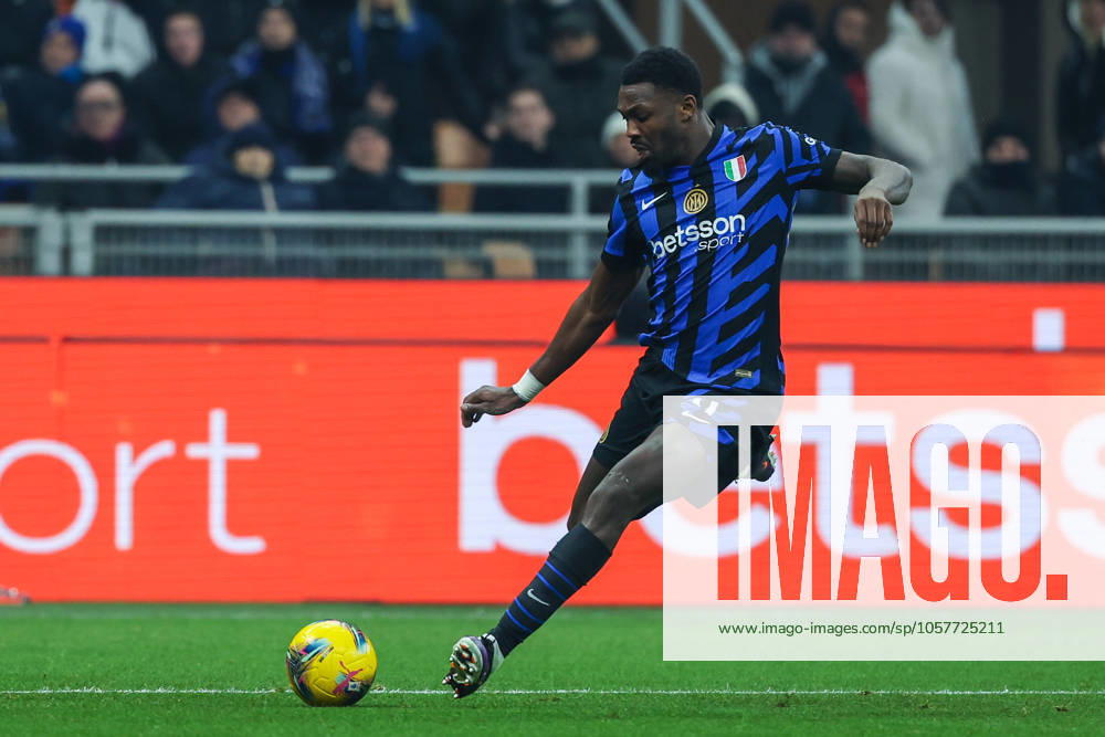 Marcus Thuram of FC Internazionale seen in action during Serie A 2024 25 football match between FC Internazionale and Bologna FC at San Siro Stadium Milan Italy on 15 January 2025. Milan Stadio Giuseppe Meazza Milan Italy