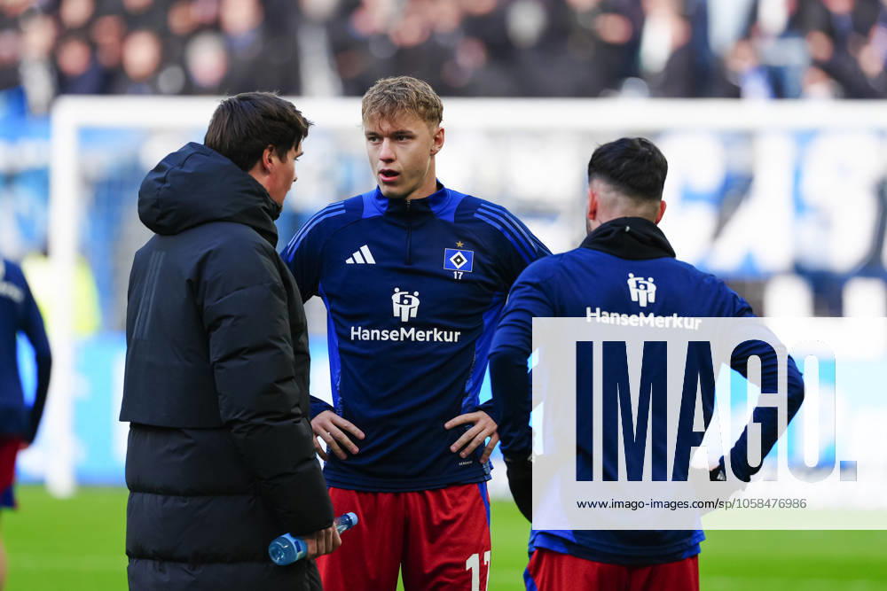 Merlin Polzin Hamburger SV, Trainer , Adam Karabec Hamburger SV, 17 , Marco Richter Hamburger SV, 20 GER, Hamburger SV vs Hannover 96, Football, 2 Bundesliga, Matchday 20, Season 2024 2025, 02 02 2025 DFL REGULATIONS PROHIBIT ANY USE OF PHOTOGRAPHS AS IMAGE SEQUENCES AND OR QUASI VIDEO GER, Hamburger SV vs Hannover 96, Football, 2 Bundesliga, Matchday 20, Season 2024 2025, 02 02 2025 Hamburg