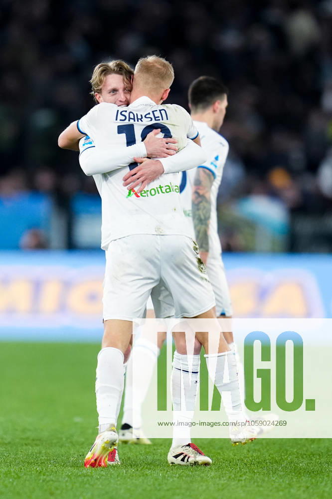 Gustav Isaksen of SS Lazio celebrates after scoring first goal during the Serie A match between SS Lazio and SSC Napoli at Stadio Olimpico Rome Italy on 15 February 2025. Rome Stadio Olimpico Rome Italy