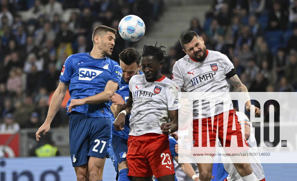 Penalty area scene, Goal area scene Header duel Duel Action Andrej Kramaric TSG 1899 Hoffenheim 27 Haris Tabakovic TSG 1899 Hoffenheim 26 Omar Haktab Traore 1 FC Heidenheim 1846 FCH 23 Marnon Busch 1 FC Heidenheim 1846 FCH 02 TSG 1899 Hoffenheim vs 1 FC Heidenheim 1846 FCH 09 03 2025 DFL REGULATIONS PROHIBIT ANY USE OF PHOTOGRAPHS AS IMAGE SEQUENCES AND OR QUASI VIDEO TSG 1899 Hoffenheim vs 1 FC Heidenheim 1846 FCH