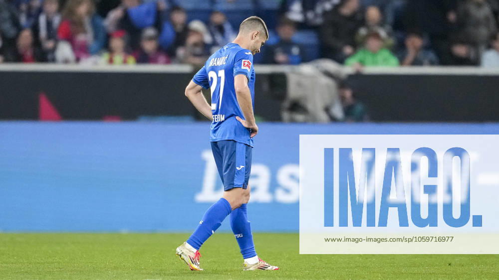 Andrej Kramaric Hoffenheim, 27 , TSG 1899 Hoffenheim player, disappointed about the draw, only draw, disappointment after the final whistle, highlight, point loss, frustration, disappointed, pessimistic, 09 03 2025, Sinsheim Germany , Soccer, Bundesliga, TSG 1899 Hoffenheim 1 FC Heidenheim, DFB DFL REGULATIONS PROHIBIT ANY USE OF PHOTOGRAPHS AS IMAGE SEQUENCES AND OR QUASI VIDEO