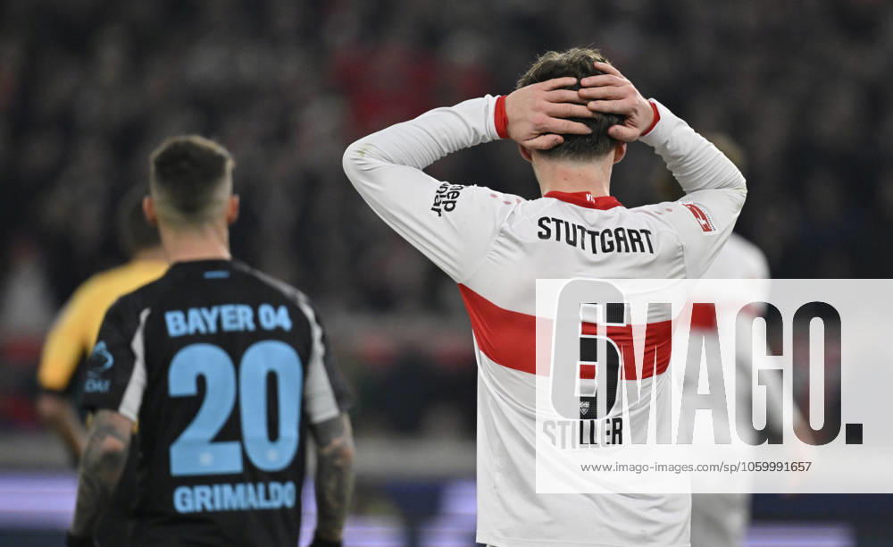 Angelo Stiller VfB Stuttgart 06 Disappointment disappointed after missed goal chance Gesture Gesture Alejandro Grimaldo Bayer 04 Leverkusen 20 VfB Stuttgart vs Bayer 04 Leverkusen B04 16 03 2025 DFL REGULATIONS PROHIBIT ANY USE OF PHOTOGRAPHS AS IMAGE SEQUENCES AND OR QUASI VIDEO VfB Stuttgart vs Bayer 04 Leverkusen B04
