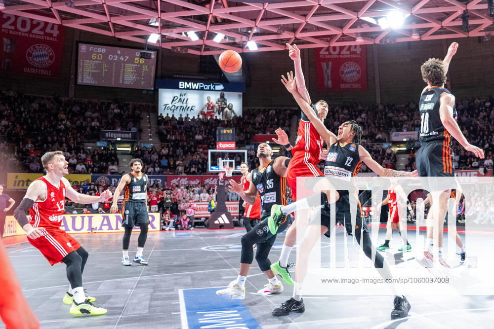 Andreas Obst 13 FC Bayern Basketball , Karim Jallow 35 Ratiopharm Ulm , Vladimir Lucic 11 FC Bayern Basketball , Noa Essengue 12 Ratiopharm Ulm , Justinian Jessup 10 Ratiopharm Ulm , FC Bayern Basketball vs Ratiopharm Ulm, BBL 14 Matchday, 17 03 2025 Munich Bavaria Germany