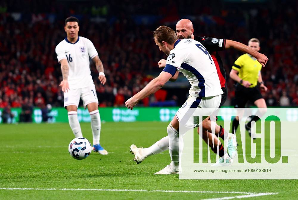 Harry Kane of England scores a goal to make the score 2-0. England v Albania, FIFA 2026 World Cup Qualifying, Group K, Football, Wembley Stadium, London, UK - 21 Mar 2025
