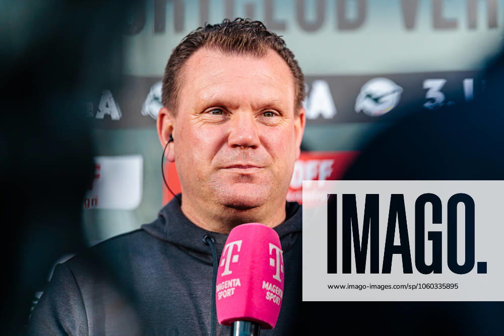Uwe Koschinat Rot Weiss Essen, Head Coach in an interview with Magenta Sport GER, SC Verl vs Rot Weiss Essen, Football, 3 Liga, Matchday 30, Season 2024 2025, 28 03 2025 DFL Regulations prohibit any use of photographers as image sequences and or quasi video GER, SC Verl vs Rot Weiss Essen, Football, 3 Liga, Matchday 30, Season 2024 2025, 28 03 2025 Verl