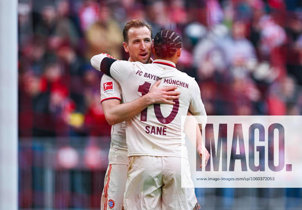 Harry Kane FC Bayern Munich celebrates his team s third goal with Leroy Sane FC Bayern Munich during the Bundesliga match between FC Bayern Munich and FC St Pauli, Allianz Arena on March 29, 2025 in Munich, Germany, Germany Photo by Silas Schüller DeFodi Images Harry Kane FC Bayern München celebrates his team s third goal with Leroy Sane FC Bayern München during the Bundesliga match between FC Bayern München and FC St Pauli at Allianz Arena on March 29, 2025 in Munich, Germany Photo by Silas Schüller DeFodi Images DFL regulations prohibit any use of photographs as image sequences and or quasi video Photo by Silas Schueller DeFodi Images