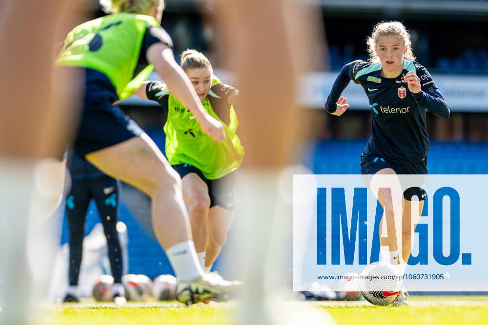Justine Kielland of the Norwegian women s national football team during a training session on April 7, 2025 in Oslo Photo Vegard Grott BILDBYRAN kod VG VG0746 bbeng fotboll football soccer fotball norge norway women dam nations league träning practice training trening