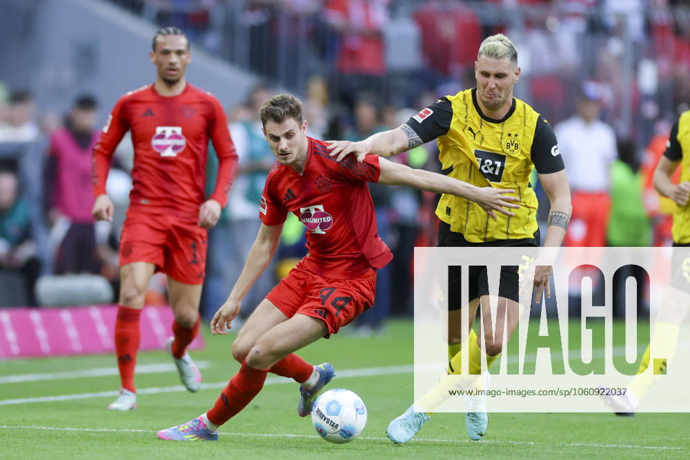 Josip Stanisic FC Bayern Muenchen and Niklas Suele Borussia Dortmund battle for the ball, Bundesliga, FC Bayern München v Borussia Dortmund, Allianz Arena, April 12, 2025 in Munich, Germany Photo by Marco Steinbrenner DeFodi Images Josip Stanisic FC Bayern Muenchen and Niklas Suele Borussia Dortmund battle for the ball, Bundesliga, FC Bayern München v Borussia Dortmund, Allianz Arena, April 12, 2025 in Munich, Germany Photo by Marco Steinbrenner DeFodi Images DFL regulations prohibit any use of photographs as image sequences and or quasi video