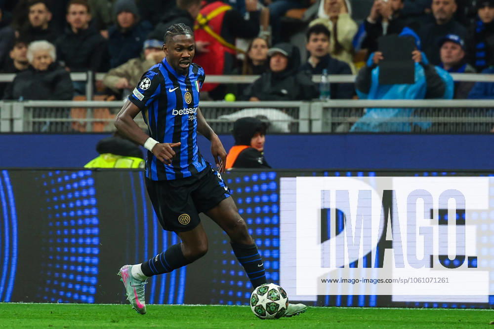 Marcus Thuram of FC Internazionale seen in action during UEFA Champions League 2024 25 Quarter Final - 2nd leg football match between FC Internazionale and FC Bayern Munchen at San Siro Stadium Milan Italy on 16 April 2025. Milan Stadio Giuseppe Meazza Milan Italy