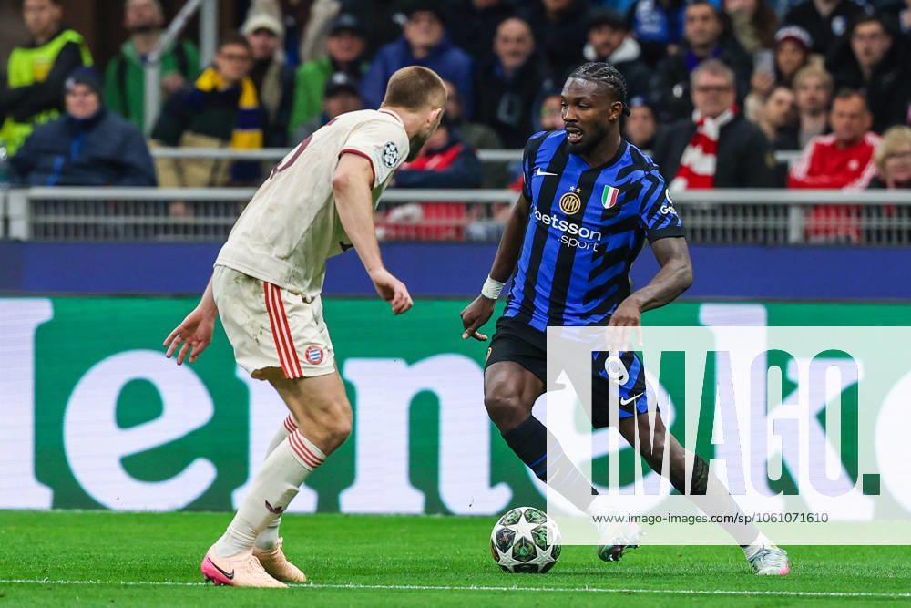 Marcus Thuram of FC Internazionale seen in action during UEFA Champions League 2024 25 Quarter Final - 2nd leg football match between FC Internazionale and FC Bayern Munchen at San Siro Stadium Milan Italy on 16 April 2025. Milan Stadio Giuseppe Meazza Milan Italy