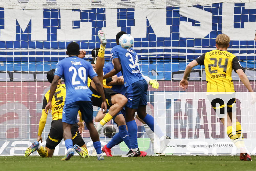 In the penalty area of TSG Hoffenheim , Germany, Football, 1 Bundesliga, Matchday 31, 2024 2025, TSG Hoffenheim vs Borussia Dortmund, 26 04 2025, PreZero Arena, Sinsheim, Germany DFL REGULATIONS PROHIBIT ANY USE OF PHOTOGRAPHS AS IMAGE SEQUENCES AND OR QUASI VIDEO Sinsheim PreZero Arena Baden Württemberg Germany