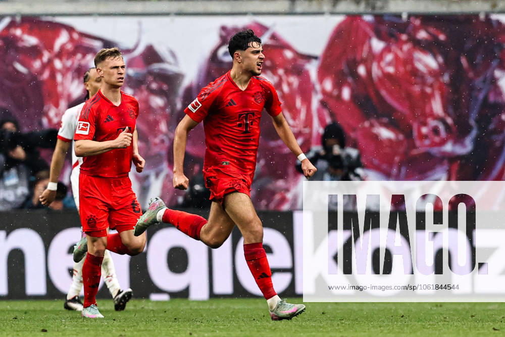 Aleksandar Pavlovic FC Bayern Munich,45 and Joshua Kimmich FC Bayern Munich,6 1 Soccer Bundesliga Season 2024 2025 Point Match RB Leipzig vs FC Bayern Munich at the Red Bull Arena in Leipzig Action,Soccer,Germany,Man,Men