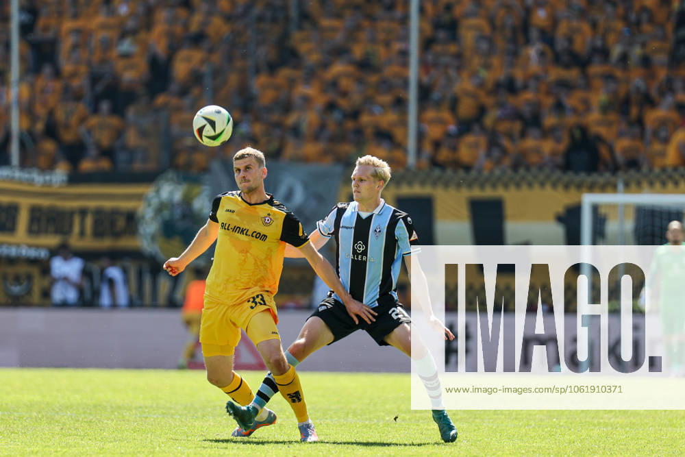 Christoph Daferner SG Dynamo Dresden, 33 and Janne Sietan SV Waldhof Mannheim, 22 at SV Waldhof Mannheim SG Dynamo Dresden on 10 05 25 at Carl Benz Stadium, Mannheim Photo Alfio Marino