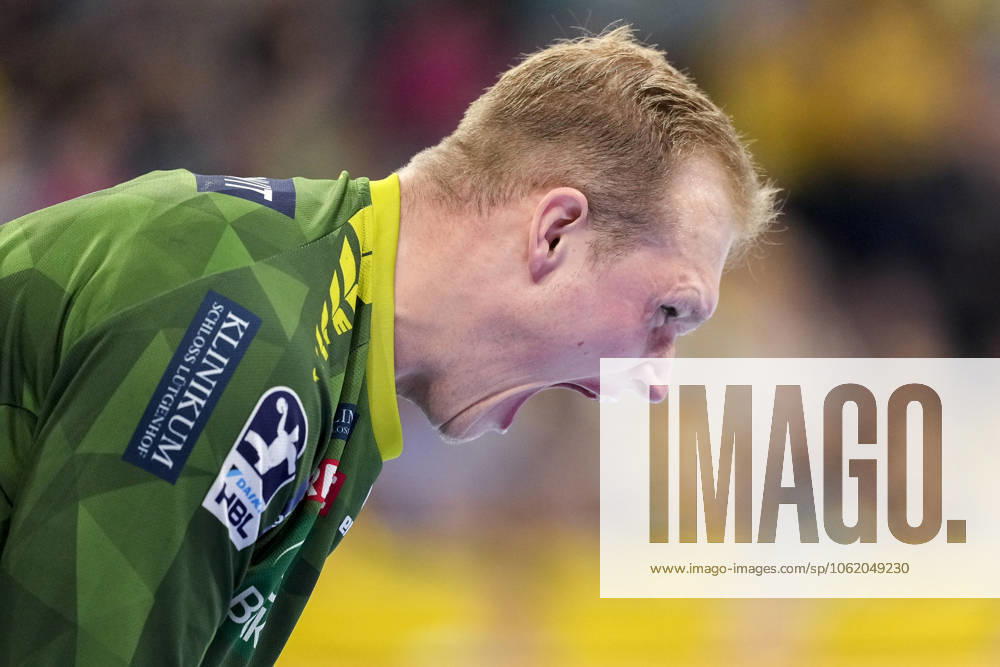 David Späth Goalkeeper, RNL, 29 , single picture, single photo, action, action, cheer, cheering, celebration, joy, rejoice, rejoicing, confident, optimistic, positive, game scene, 15 05 2025, Mannheim Germany , Handball, Bundesliga, Rhein Neckar Löwen 1 VfL Potsdam