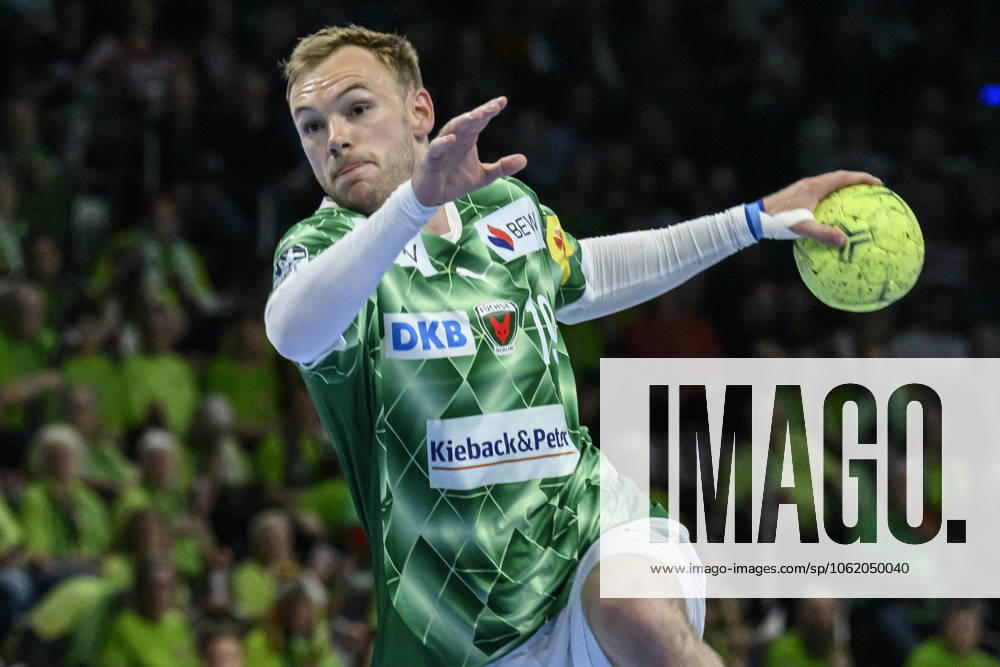 In the picture from l Mathias Gidsel Fuechse Berlin, 19 , GER, Berlin, Handball, Fuechse Berlin vs ThSV Eisenach, DAIKIN Handball Bundesliga, in the Max Schmeling Halle, 15 05 2025,