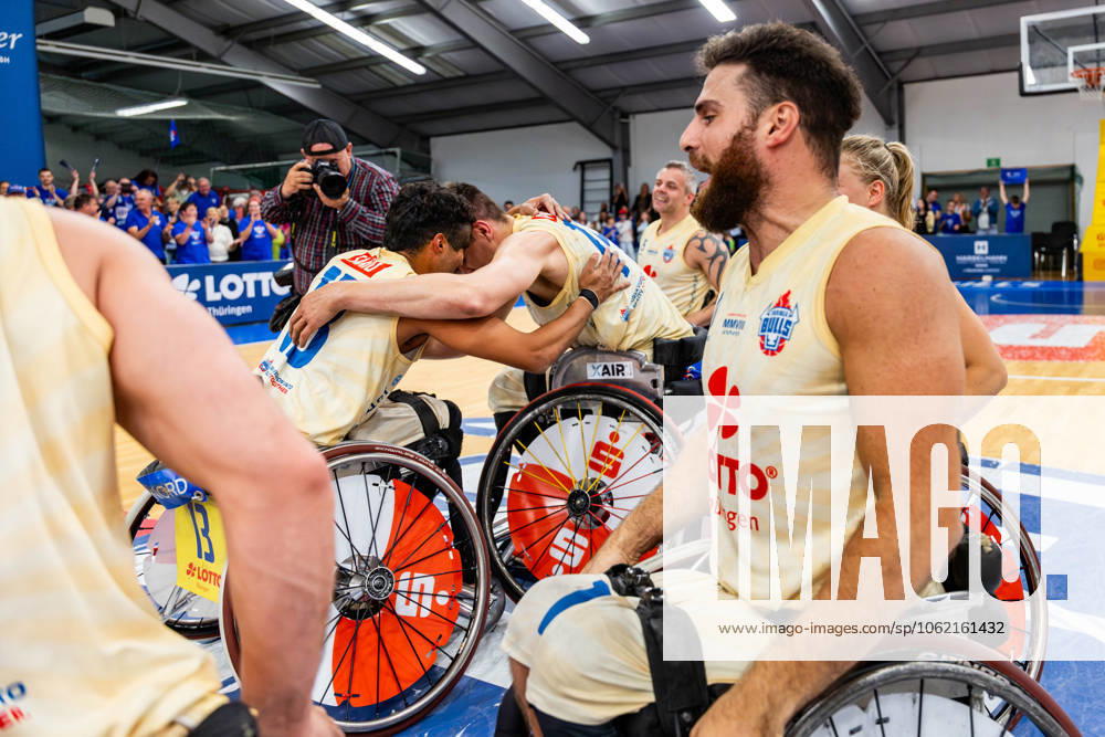 GER, Wheelchair basketball, Men Women, Season 24 25, 1 Bundesliga, PlayOff Final, RSB Thuringia Bulls RSV Lahn Dill Pictured Aliaksandr Halouski RSB Thuringia Bulls , Driss Saaid RSB Thuringia Bulls The Thuringia Bulls team beat the visiting team from RSV Lahn Dill again in the second PlayOff match to win the season 24 25 German Championship German Champion 99189 Elxleben Fit In Freizeitanlage Sporthal Thueringen Germany