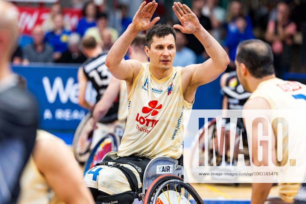 GER, Wheelchair Basketball, Men Women, Season 24 25, 1 Bundesliga, PlayOff Final, RSB Thuringia Bulls RSV Lahn Dill In the picture Aliaksandr Halouski RSB Thuringia Bulls The Thuringia Bulls team beat the visiting team from RSV Lahn Dill again in the second PlayOff match to win the season 24 25 German Championship German Champion 99189 Elxleben Fit In Freizeitanlage Sporthal Thueringen Germany