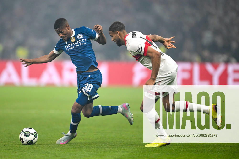 Isaiah Young DSC Arminia Bielefeld, 30 in duel with Josha Vagnoman VfB Stuttgart, 04 GER, DSC Arminia Bielefeld vs VfB Stuttgart, Football, Men, DFB Pokal, Final, Season 2024 2025, 24 05 2025, DFB REGULATES PROHIBIT ANY USE OF PHOTOGRAPHS AS IMAGE SEQUENCES AND OR QUASI VIDEO GER, DSC Arminia Bielefeld vs VfB Stuttgart, Football, Men, DFB Cup, Final, Season 2024 2025, 24 05 2025, Berlin