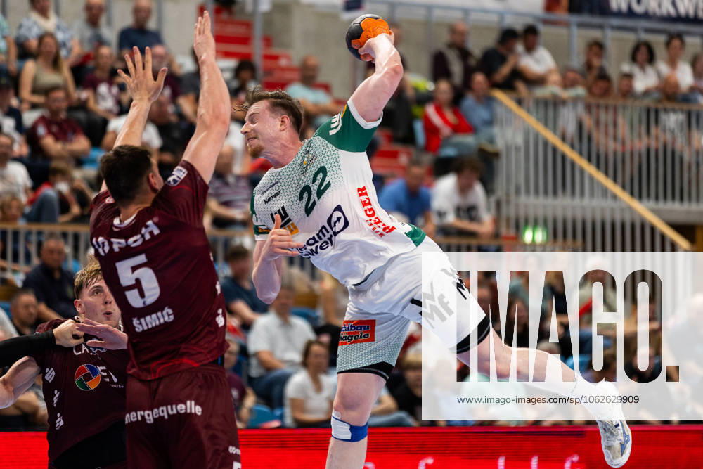 Erik PERSSON FRISCH AUF Goeppingen, 22 scores a goal, Action, Goal throw 1 VfL Potsdam POT vs FRISCH AUF Goeppingen FAG , Handball, Men, Daikin Handball Bundesliga HBL , Matchday 32, Season 2024 2025, 31 05 2025 1 VfL Potsdam POT vs FRISCH AUF Goeppingen FAG , Handball, Men, Daikin Handball Bundesliga HBL , Matchday 32, Season 2024 2025, 31 05 2025 Potsdam