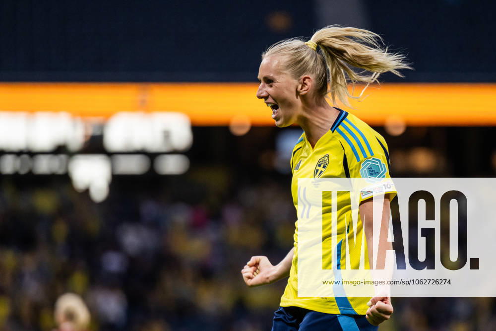 Stina Blackstenius of Sweden celebrates after scoring 4 1 during the Women s Nations League football match between Sweden and Denmark on June 3, 2025 in Stockholm Photo Joel Marklund BILDBYRAN kod JM JM0698 fotboll football soccer fotball nations league uefa womens nations league sverige sweden danmark denmark dam bbeng bbauto jubel