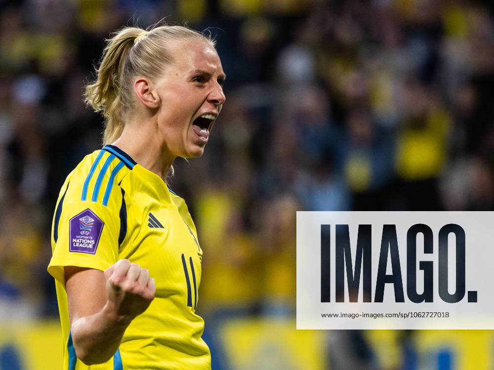 Stina Blackstenius of Sweden celebrates after scoring 5 1 during the Women s Nations League football match between Sweden and Denmark on June 3, 2025 in Stockholm Photo Emma Wallskog BILDBYRAN COP 320 JM0698 fotboll football soccer fotball nations league uefa womens nations league sverige sweden danmark denmark dam bbeng jubel