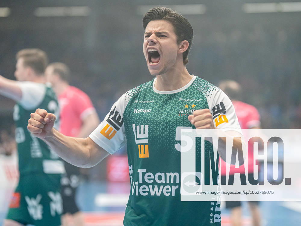 Rutger ten Velde Frisch Auf Goeppingen, 05 cheers loudly, Frisch Auf Goeppingen vs TVB Stuttgart, Handball, 1 Bundesliga, Men, 2024 2025 season, 05 06 2025, Frisch Auf Goeppingen vs TVB Stuttgart, Handball, 1 Bundesliga, Men, 2024 2025 season, 05 06 2025 Goeppingen