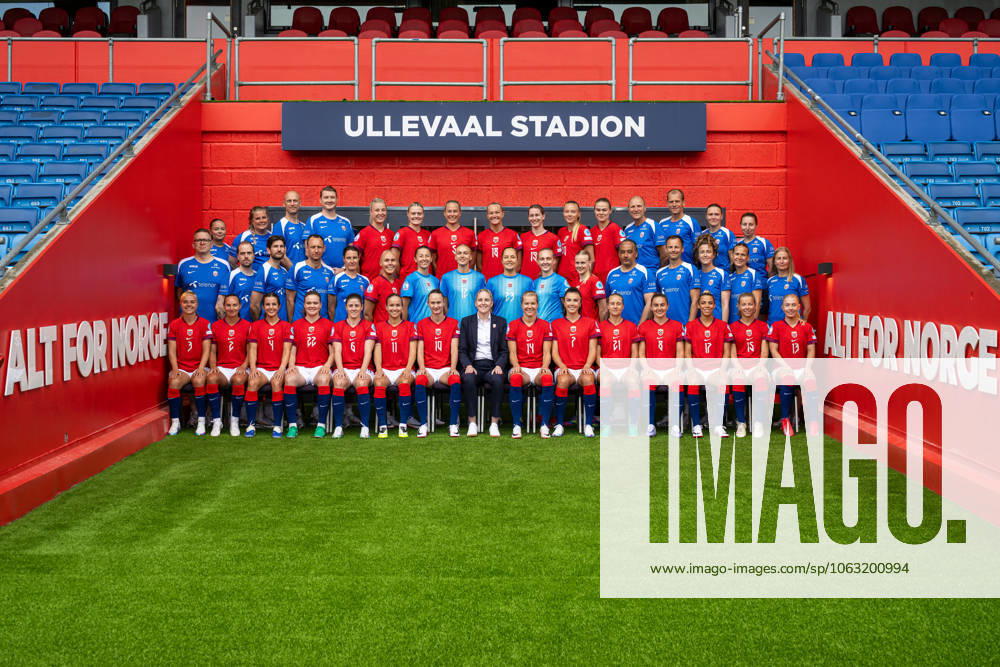 Players and staff of the Norwegian women s national football team pose for a team photo ahead of the UEFA Women s Euro on June 23, 2025 in Oslo Top row, left to right Content producer Anniken Saetre Pedersen, physio Rikke Kommedahl Berg, physio Per Otto Ringstad, masseur Marius Eriksrud, Sophie Roman Haug, Mathilde Harviken, Guro Bergsvand, Frida Maanum, Elisabeth Terland, Synne Sofie Kinden Jensen, Marthine ostenstad, kit manager John Konstad, doctor Trygve Hunemo, content producer Ingvild Isaksen and performance mindset coach Sally Needham Middle row Media officer Henning Sverdrup, analyst Morten Olsen, analyst Simon Tengwall Hansen, coach Terje Skjeldestad, assistant coach Ingvild Stensland, Maria Thorisdottir, Cecilie Fiskerstrand, Selma Panengstuen, Aurora Mikalsen, Sunniva Skoglund, Karina Saevik, assistant coach Lee Skyrme, goalkeeper coach Jon Knudsen, fitness coach Frankie Hunter, kit manager Ingunn Berger Saether and team manager Jeanette Ringstad Front row Emilie Woldvik, Marit Bratberg Lund, Tuva Hansen, Signe Gaupset, Maren Mjelde, Guro Reiten, Caroline Graham Hansen, head coach Gemma Grainger, Ada Hegerberg, Ingrid Syrstad Engen, Lisa Naalsund, Vilde Boe Risa, Celin Bizet, Justine Kielland and Thea Bjelde Photo Vegard Grott BILDBYRAN kod VG VG0770 bbeng fotboll fotball dam norge norway lagbilde lagfoto lagbild team picture team photo precamp uefa euro em kvinner em 2025