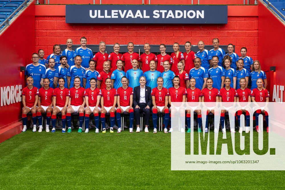 Players and staff of the Norwegian women s national football team pose for a team photo ahead of the UEFA Women s Euro on June 23, 2025 in Oslo Top row, left to right Content producer Anniken Saetre Pedersen, physio Rikke Kommedahl Berg, physio Per Otto Ringstad, masseur Marius Eriksrud, Sophie Roman Haug, Mathilde Harviken, Guro Bergsvand, Frida Maanum, Elisabeth Terland, Synne Sofie Kinden Jensen, Marthine ostenstad, kit manager John Konstad, doctor Trygve Hunemo, content producer Ingvild Isaksen and performance mindset coach Sally Needham Middle row Media officer Henning Sverdrup, analyst Morten Olsen, analyst Simon Tengwall Hansen, coach Terje Skjeldestad, assistant coach Ingvild Stensland, Maria Thorisdottir, Cecilie Fiskerstrand, Selma Panengstuen, Aurora Mikalsen, Sunniva Skoglund, Karina Saevik, assistant coach Lee Skyrme, goalkeeper coach Jon Knudsen, fitness coach Frankie Hunter, kit manager Ingunn Berger Saether and team manager Jeanette Ringstad Front row Emilie Woldvik, Marit Bratberg Lund, Tuva Hansen, Signe Gaupset, Maren Mjelde, Guro Reiten, Caroline Graham Hansen, head coach Gemma Grainger, Ada Hegerberg, Ingrid Syrstad Engen, Lisa Naalsund, Vilde Boe Risa, Celin Bizet, Justine Kielland and Thea Bjelde Photo Vegard Grott BILDBYRAN kod VG VG0770 bbeng fotboll fotball dam norge norway lagbilde lagfoto lagbild team picture team photo precamp uefa euro em kvinner em 2025