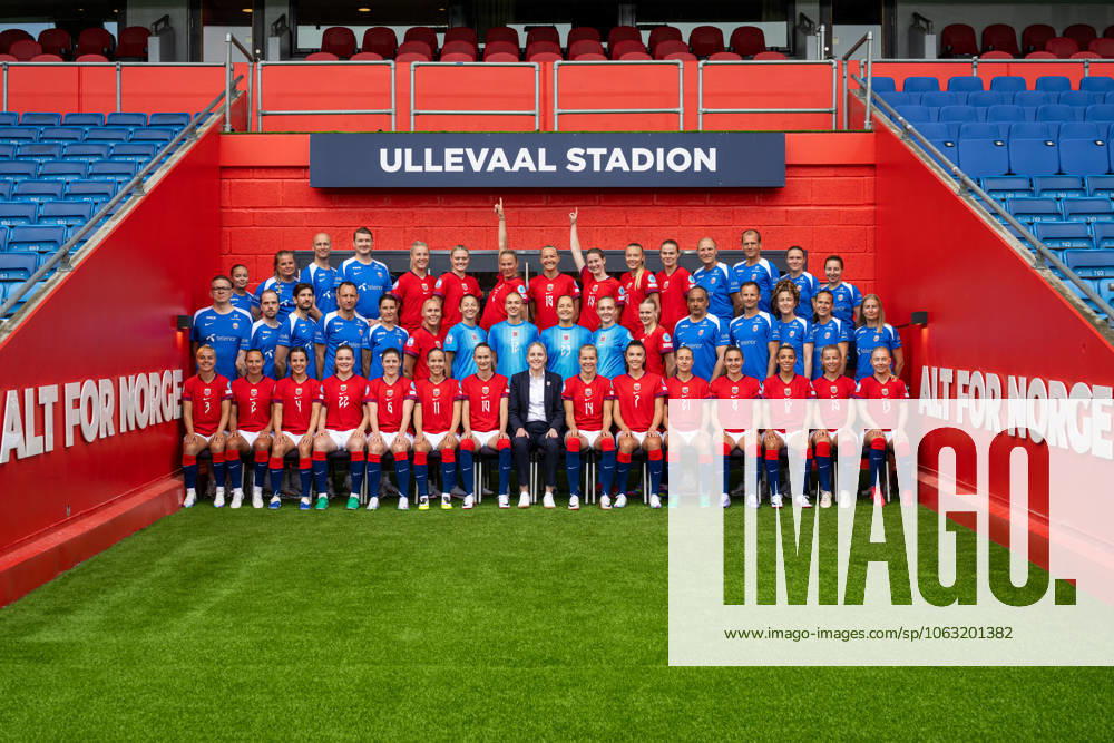Players and staff of the Norwegian women s national football team pose for a team photo ahead of the UEFA Women s Euro on June 23, 2025 in Oslo Top row, left to right Content producer Anniken Saetre Pedersen, physio Rikke Kommedahl Berg, physio Per Otto Ringstad, masseur Marius Eriksrud, Sophie Roman Haug, Mathilde Harviken, Guro Bergsvand, Frida Maanum, Elisabeth Terland, Synne Sofie Kinden Jensen, Marthine ostenstad, kit manager John Konstad, doctor Trygve Hunemo, content producer Ingvild Isaksen and performance mindset coach Sally Needham Middle row Media officer Henning Sverdrup, analyst Morten Olsen, analyst Simon Tengwall Hansen, coach Terje Skjeldestad, assistant coach Ingvild Stensland, Maria Thorisdottir, Cecilie Fiskerstrand, Selma Panengstuen, Aurora Mikalsen, Sunniva Skoglund, Karina Saevik, assistant coach Lee Skyrme, goalkeeper coach Jon Knudsen, fitness coach Frankie Hunter, kit manager Ingunn Berger Saether and team manager Jeanette Ringstad Front row Emilie Woldvik, Marit Bratberg Lund, Tuva Hansen, Signe Gaupset, Maren Mjelde, Guro Reiten, Caroline Graham Hansen, head coach Gemma Grainger, Ada Hegerberg, Ingrid Syrstad Engen, Lisa Naalsund, Vilde Boe Risa, Celin Bizet, Justine Kielland and Thea Bjelde Photo Vegard Grott BILDBYRAN kod VG VG0770 bbeng fotboll fotball dam norge norway lagbilde lagfoto lagbild team picture team photo precamp uefa euro em kvinner em 2025