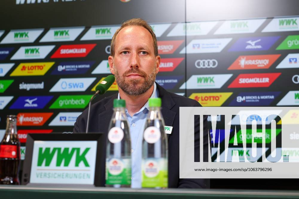 Managing Director Finance Michael Stroell FC Augsburg , Presentation Head Coach Sandro Wagner, FC Augsburg, Football, 1 Bundesliga, 07 07 2025 DFB regulations prohibit any use of photographs as image sequences and or quasi video Augsburg Bayern Germany
