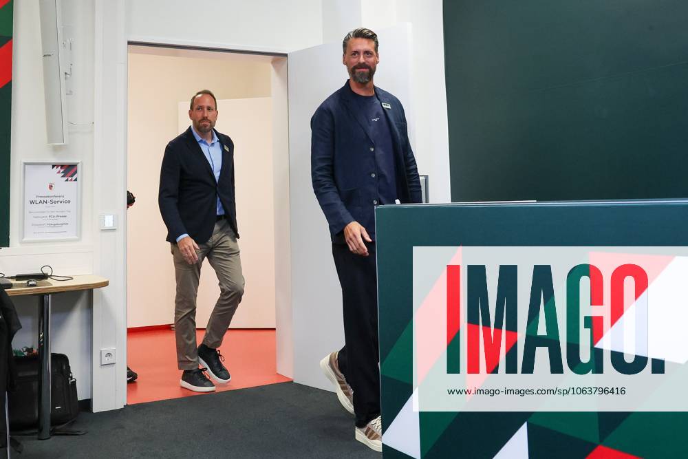 Managing Director Finance Michael Stroell FC Augsburg , Presentation Head Coach Sandro Wagner, FC Augsburg, Football, 1 Bundesliga, 07 07 2025 DFB regulations prohibit any use of photographs as image sequences and or quasi video Augsburg Bayern Germany