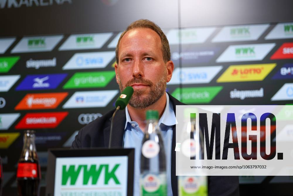 Managing Director Finance Michael Stroell FC Augsburg , Presentation Head Coach Sandro Wagner, FC Augsburg, Football, 1 Bundesliga, 07 07 2025 DFB regulations prohibit any use of photographs as image sequences and or quasi video Augsburg Bayern Germany