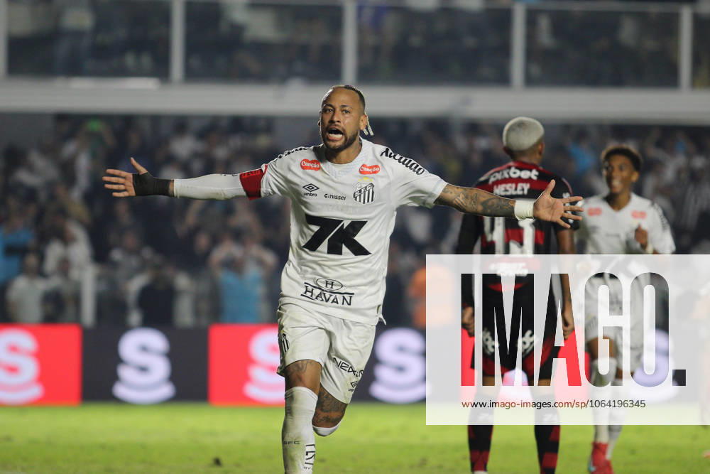 Match between Santos and Flamengo Santos (SP), 7 16 2025 - Football Santos x Flamengo - Neymar Jr celebrates a goal, during the match between Santos x Flamengo, valid for the 14th round of the Brazilian Championship Series A, held at Vila Belmiro, this Wednesday (16). Sao Paulo Brasil