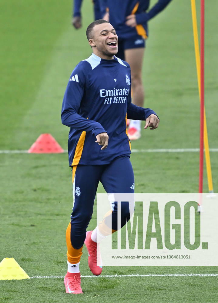 Training session of Real Madrid MADRID, SPAIN - FEBRUARY 28: Kylian Mbappe of Real Madrid attends training session at Valdebebas facilities ahead of LaLiga 26th week football match against Real Betis in Madrid, Spain on February 28, 2025. Madrid Spain. Editorial use only. Please get in touch for any other usage.