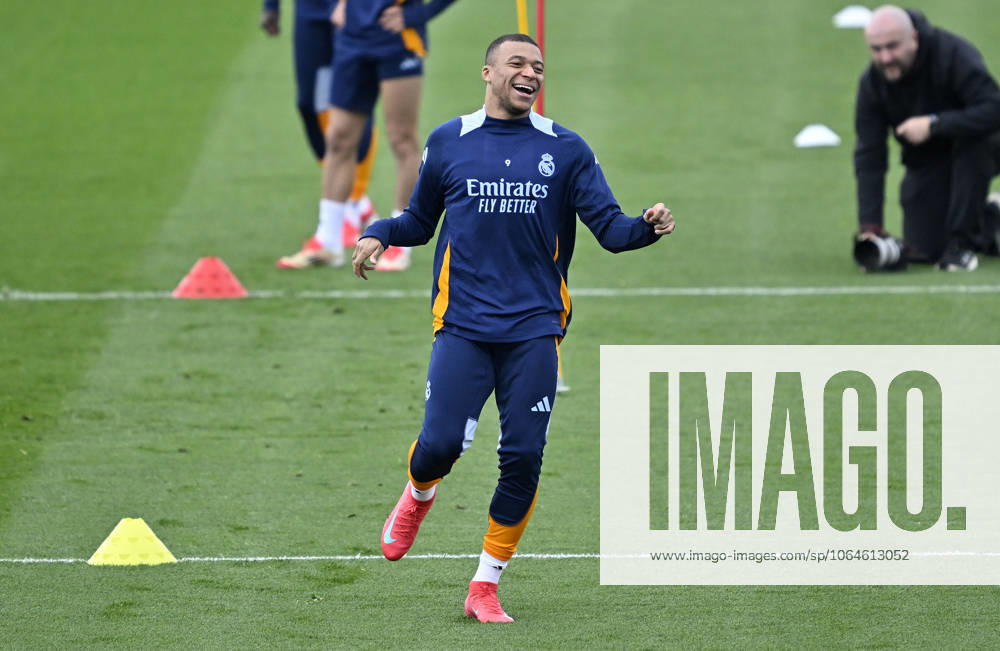 Training session of Real Madrid MADRID, SPAIN - FEBRUARY 28: Kylian Mbappe of Real Madrid attends training session at Valdebebas facilities ahead of LaLiga 26th week football match against Real Betis in Madrid, Spain on February 28, 2025. Madrid Spain. Editorial use only. Please get in touch for any other usage.