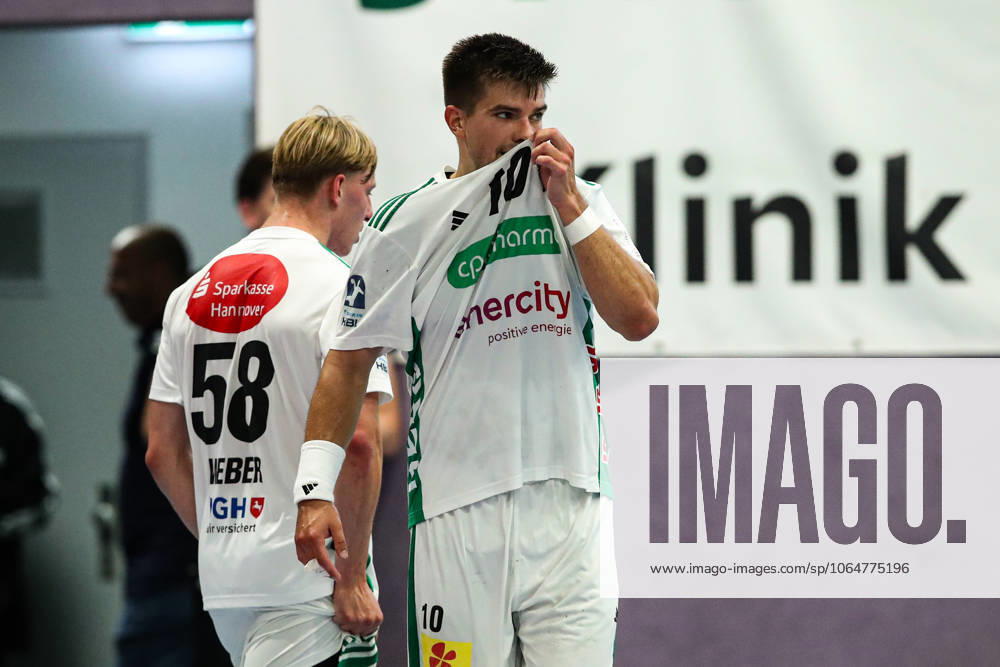 Renars Uscins TSV Hannover Burgdorf,10 1 Handball Bundesliga Season 2025 2026 Test match HG 85 Köthen vs SC Magdeburg in the Heinz Fricke Sports Hall in Köthen Action,Handball,Man,Men,Germany