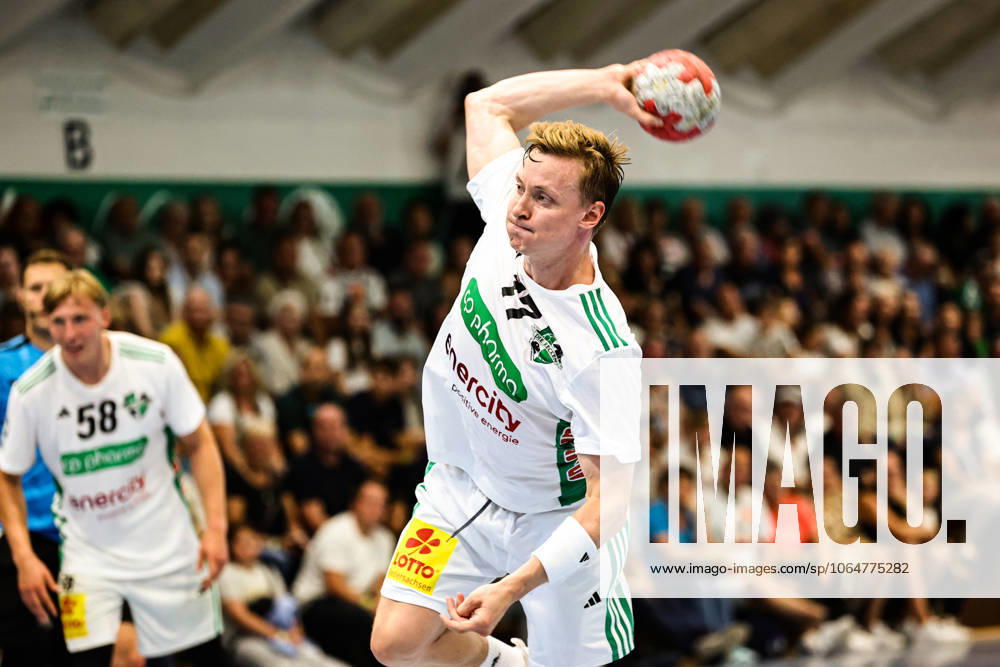 Justus Fischer TSV Hannover Burgdorf,54 1 Handball Bundesliga Season 2025 2026 Test match HG 85 Köthen vs SC Magdeburg in the Heinz Fricke sports hall in Köthen Action,Handball,Man,Men,Germany