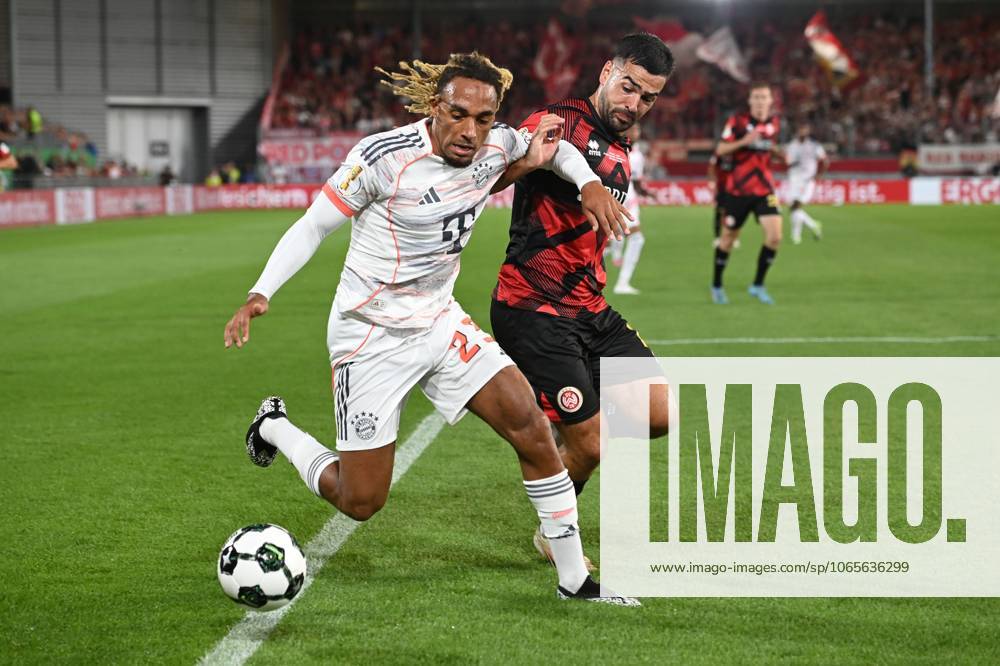 Harry KANE Bayern Muenchen , action,duel against Justin JANITZEK WI Soccer, DFB Cup, 1 Main Round, SV Wehen Wiesbaden WI FC Bayern Muenchen M 2 3 on 27 08 2025 at de Brita Arena in Wiesbaden Germany