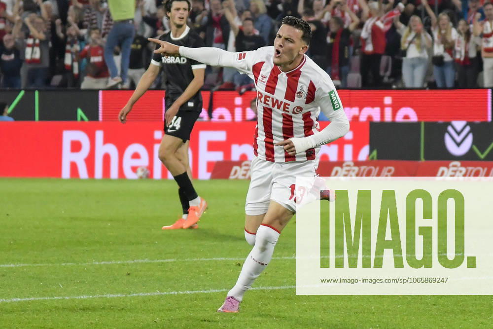 Said El Mala Koeln 13 cheers after scoring 4 0 31 08 2025 Soccer 1 FC Koeln vs SC Freiburg, Rheinenergiestadion, Koeln, DFB DFL REGULATIONS PROHIBIT ANY USE OF PHOTOGRAPHS AS IMAGE SEQUENCES AND OR QUASI VIDEO