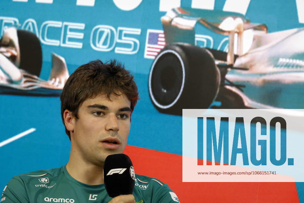 Drivers press conference, PK, Pressekonferenz held in Florida ahead of the F1 Grand Prix of Miami MIAMI GARDENS, FLORIDA, UNITED STATES - MAY 4: Driver Lance Stroll of Aston Martin speaks during a drivers press conference ahead of the F1 Grand Prix of Miami at the Miami International Autodrome on May 04, 2023 in Miami Gardens, Florida, United States. Florida United States. Editorial use only. Please get in touch for any other usage.