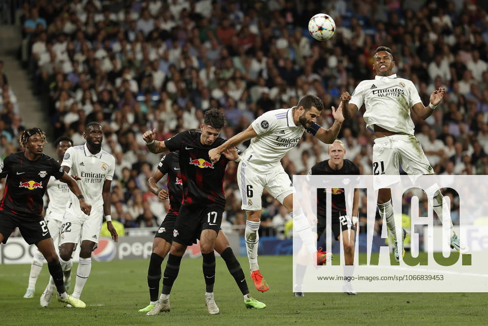 Real Madrid v RB Leipzig - UEFA Champions League MADRID, SPAIN - SEPTEMBER 14: Rodrygo (R) of Real Madrid in action during the UEFA Champions League Group F soccer match between Real Madrid and RB Leipzig at Santiago Bernabeu Stadium in Madrid, Spain on September 14, 2022. Madrid Spain. Editorial use only. Please get in touch for any other usage.