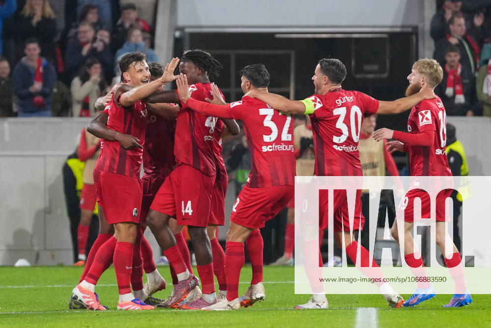 Maximilian Eggestein SC Freiburg, 08 goal celebration, emotions, goal shot, goal, goal, goal, Germany, football, UEFA Europa League, 1 matchday, league phase, 2025 2026, SC Freiburg vs FC Basel, 24 09 2025, Europa Park Stadion, Freiburg, Germany Freiburg Europa Park Stadion Baden Württemberg Germany