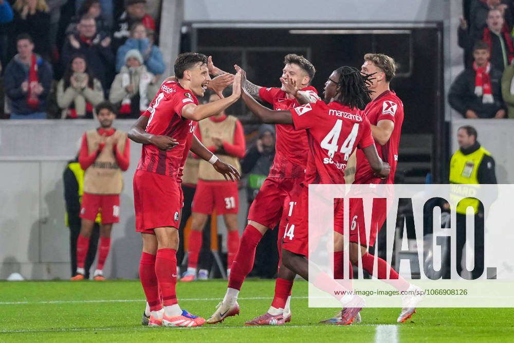 Maximilian Eggestein SC Freiburg, 08 goal celebration, emotions, goal shot, goal, goal, goal, Germany, football, UEFA Europa League, 1 matchday, league phase, 2025 2026, SC Freiburg vs FC Basel, 24 09 2025, Europa Park Stadion, Freiburg, Germany Freiburg Europa Park Stadion Baden Württemberg Germany