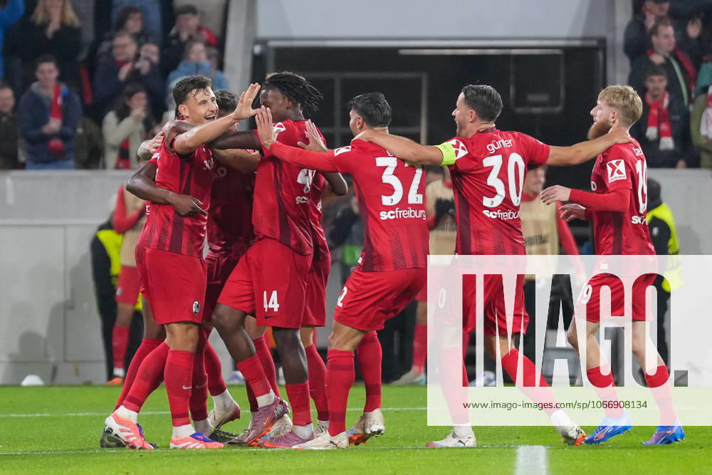 Maximilian Eggestein SC Freiburg, 08 goal celebration, emotions, goal shot, goal, goal, goal, Germany, football, UEFA Europa League, 1 matchday, league phase, 2025 2026, SC Freiburg vs FC Basel, 24 09 2025, Europa Park Stadion, Freiburg, Germany Freiburg Europa Park Stadion Baden Württemberg Germany