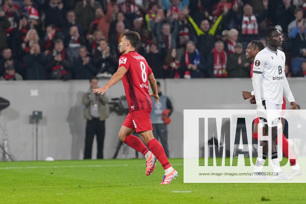 Maximilian Eggestein SC Freiburg, 08 goal celebration, emotions, goal shot, goal, goal, goal, Germany, football, UEFA Europa League, 1 matchday, league phase, 2025 2026, SC Freiburg vs FC Basel, 24 09 2025, Europa Park Stadion, Freiburg, Germany Freiburg Europa Park Stadion Baden Württemberg Germany