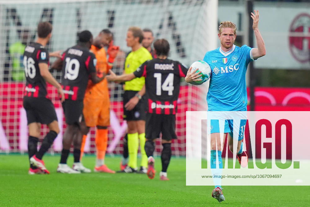 Napoli s Kevin De Bruyne celebrates after scoring 2-1 during the Serie A soccer match between Milan and Napoli at the San Siro Stadium in Milan , north Italy - Sunday , September 28 , 2025. - Soccer .